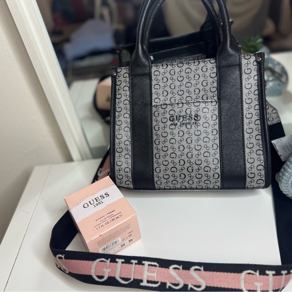 Guess Black and Gray Monogram Tote